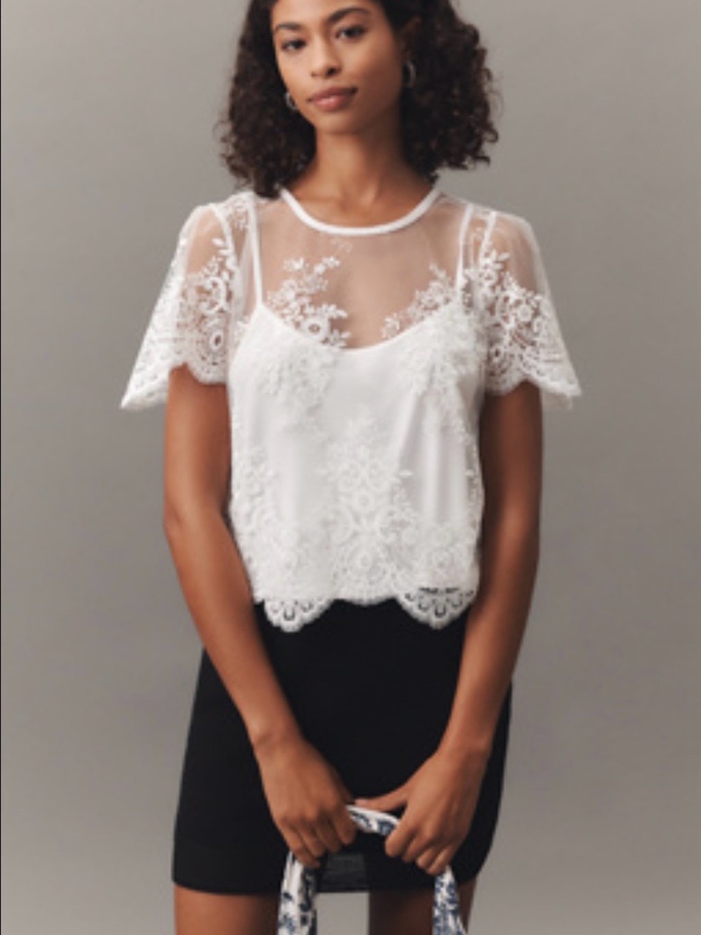Anthropologie White Lace Sheer Yoke Camisole